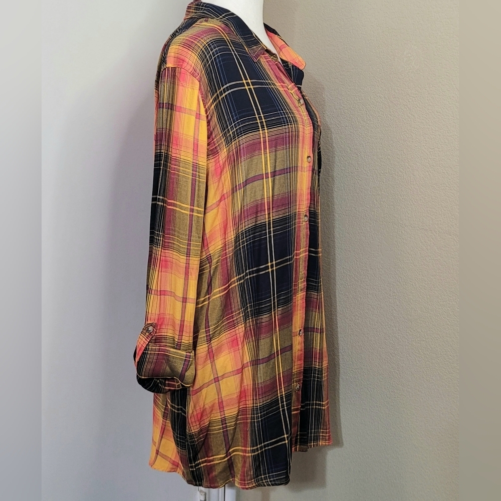 Cato Womens Roll tab sleeves Button down front Tunic Blouse Size XL - Picture 3 of 11